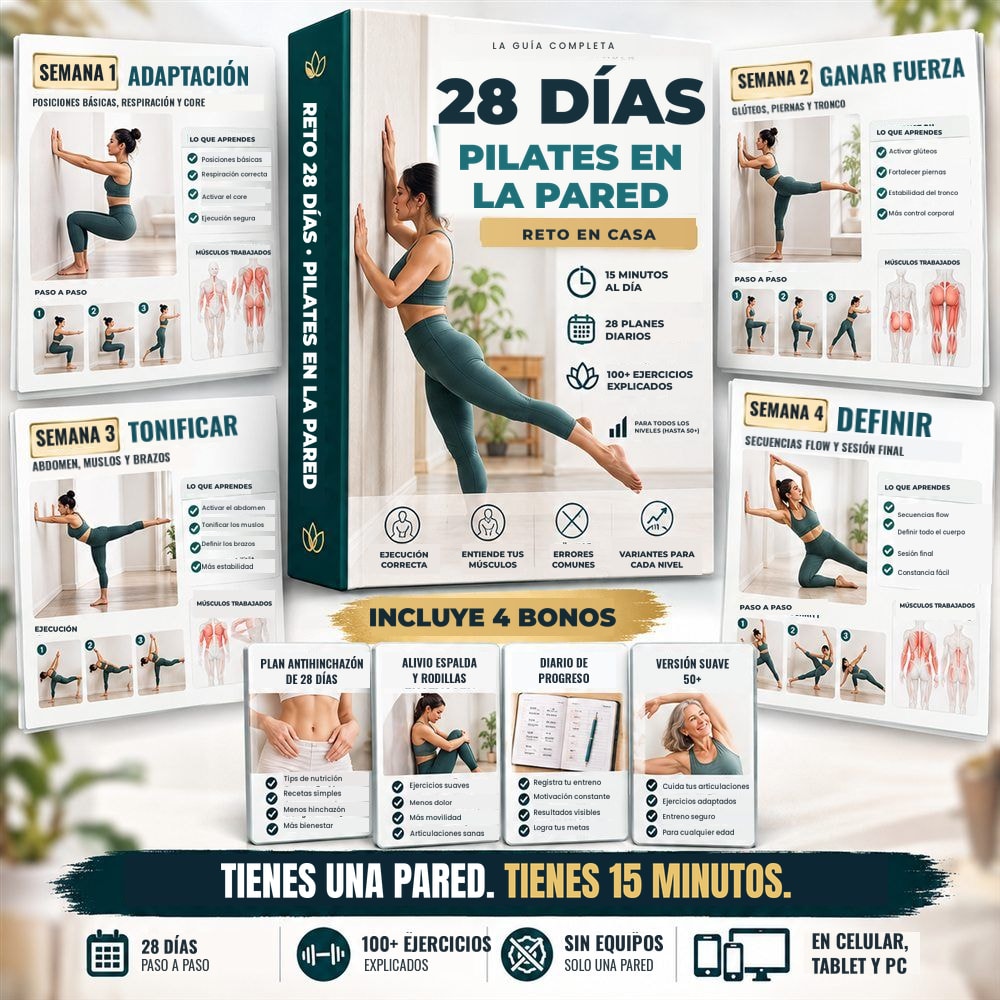Reto de 28 Días de Pilates en la Pared – programa de 4 semanas con 4 bonos